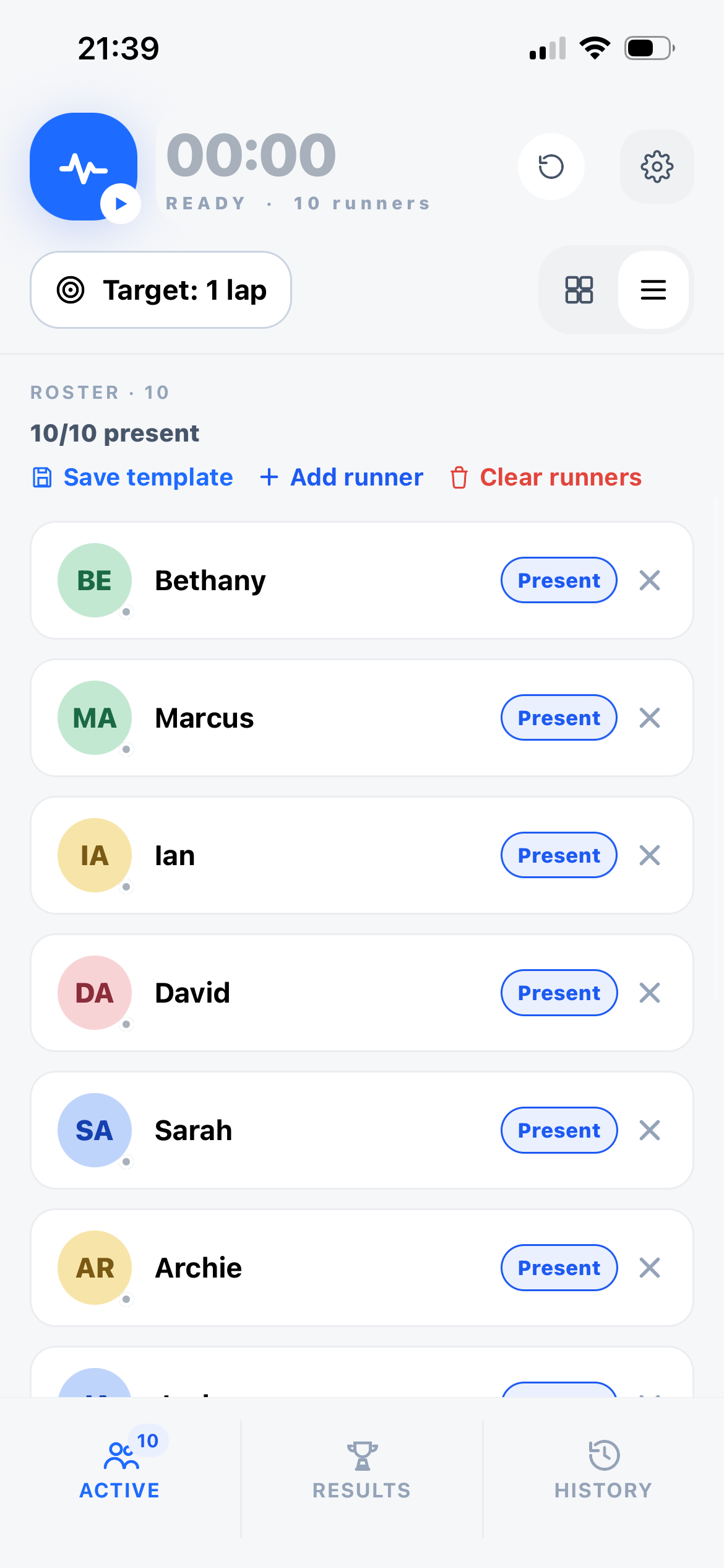 Laply roster check-in screen